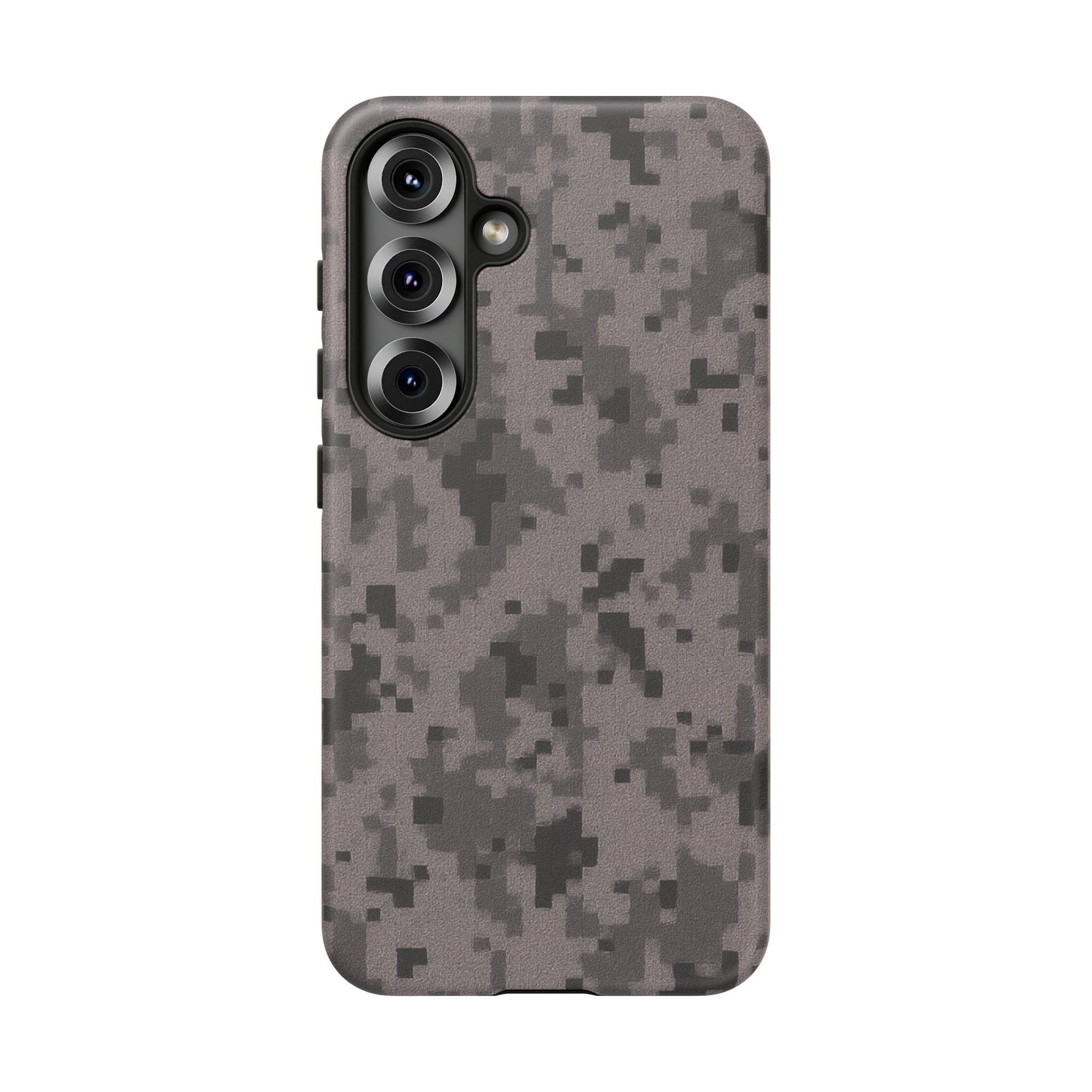 Gray digital camouflage phone case by Printify, tough protective cover for smartphones with camouflage pattern.