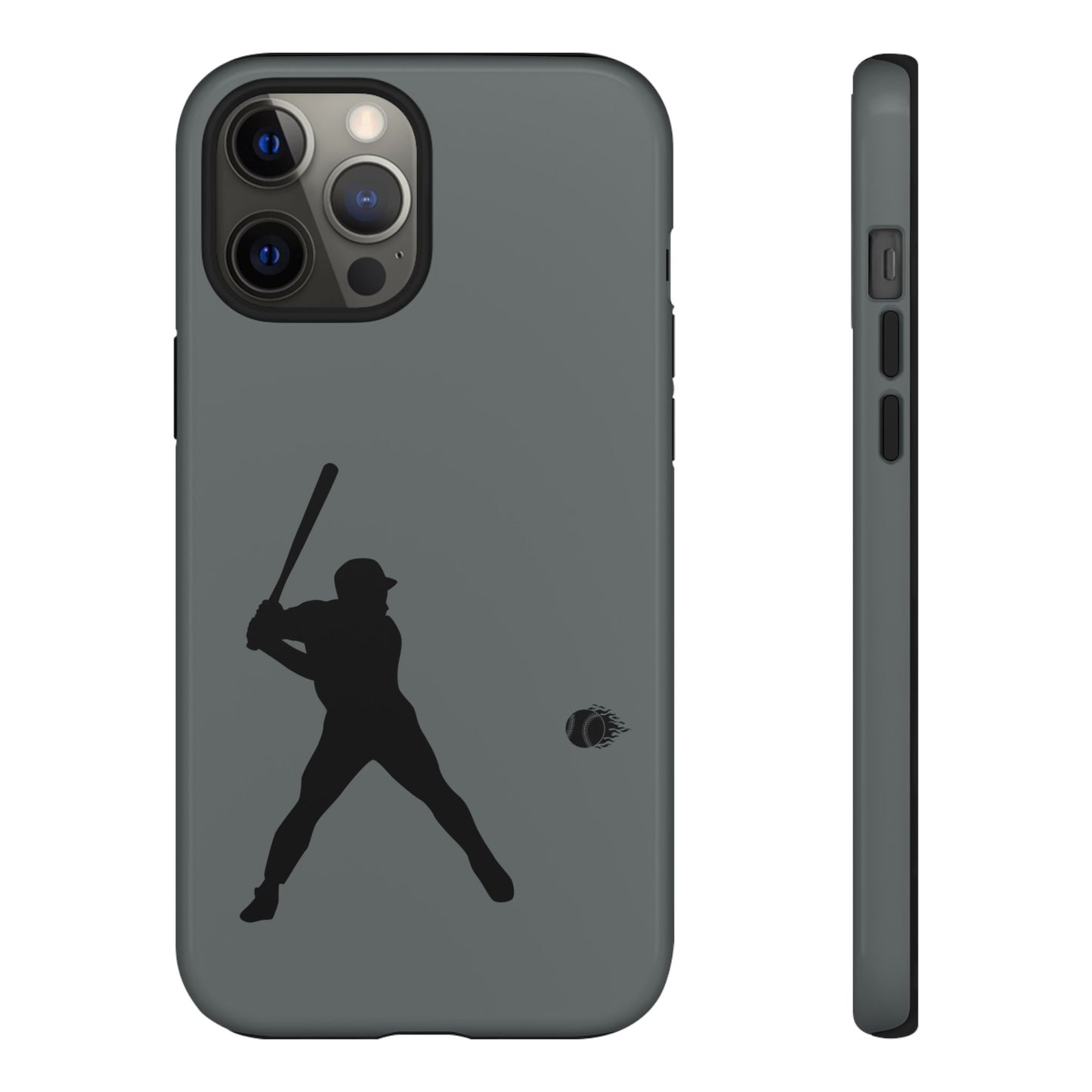 Black baseball silhouette tough phone case for iPhone, protective and sporty design by Printify.