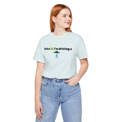 Alien Driving Unisex Tee - Fun Casual Shirt, Gifts for UFO Lovers, Quirky Humor T-Shirt, Perfect for Road Trips, Unique Birthday Present