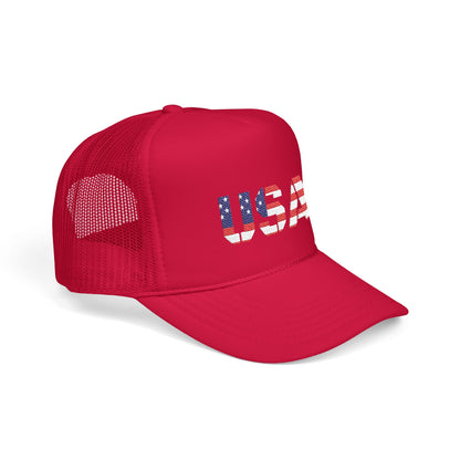 USA Flag Embroidered Foam Trucker Hat, Patriotic Cap, Red Mesh Hat, Summer Outdoor Gear, Festival Accessory, July 4th Gift - TRV