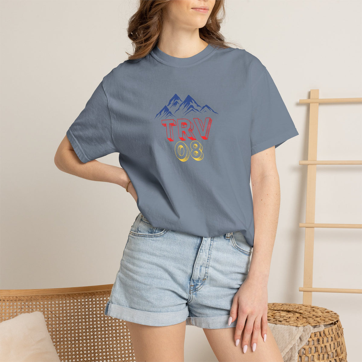 Unisex garment-dyed T-shirt with Printify logo, casual fit, soft fabric, shown in a natural relaxed style.