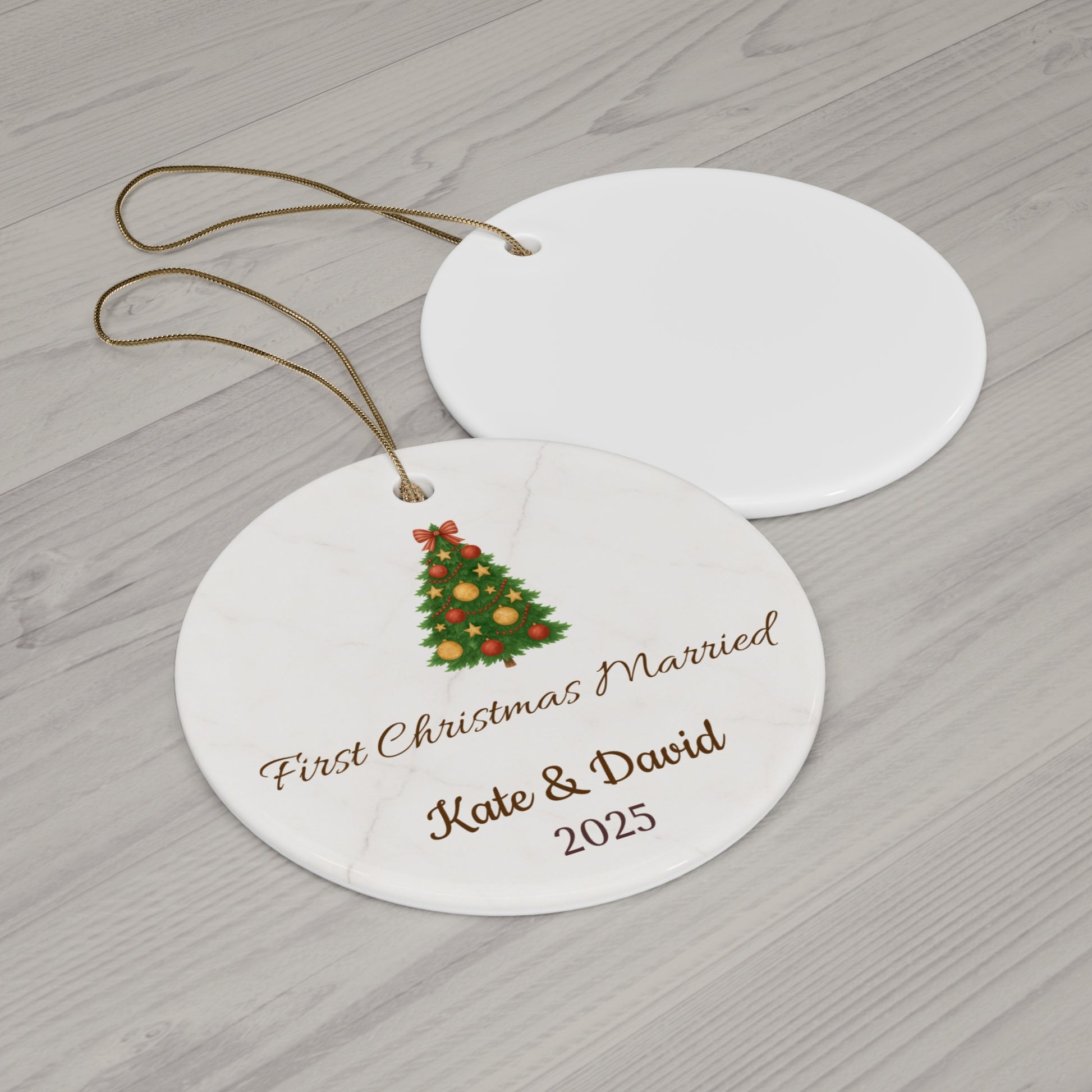 First Christmas Married Ceramic Ornament | Personalized Names & Year - TRV