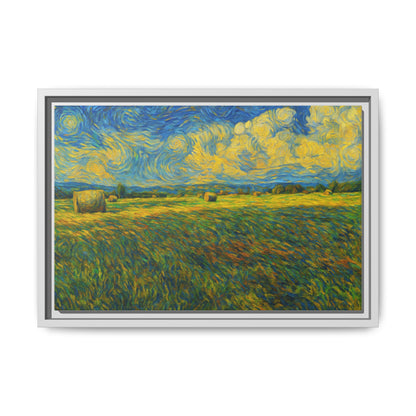 Framed landscape matte canvas print with vibrant multi-color design, showcasing a colorful scenic artwork by Printify.