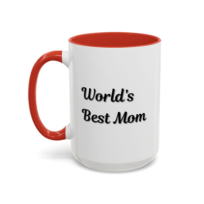 Black-trim ceramic mug with "World's Best Mom" text, ideal as a Mother's Day gift, by Printify