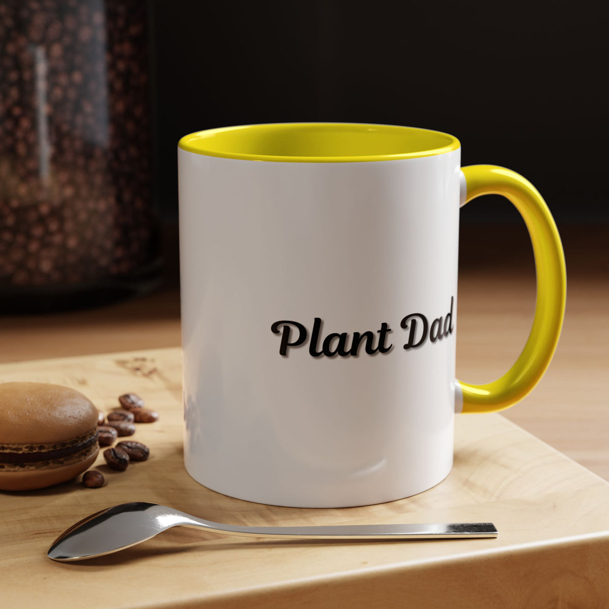 Black-handle Plant Dad coffee mug with plant-themed design, perfect for plant lovers, available in 11oz and 15oz sizes.