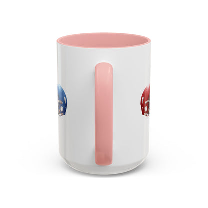 Football Helmet Coffee Mug — Red vs Blue Rivalry Accent Mug (11/15oz)