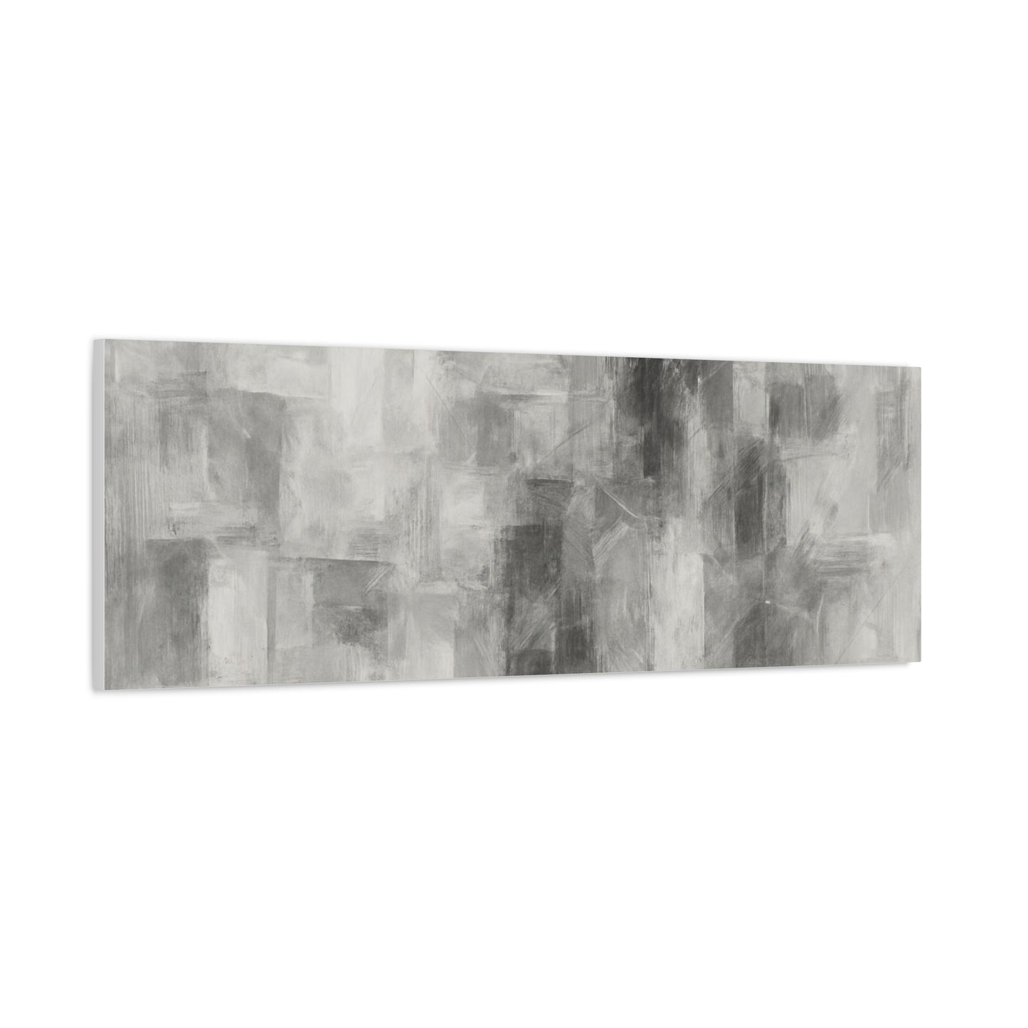 Abstract grey brushstroke canvas wall art on neutral modern matte stretched canvas, by Printify.
