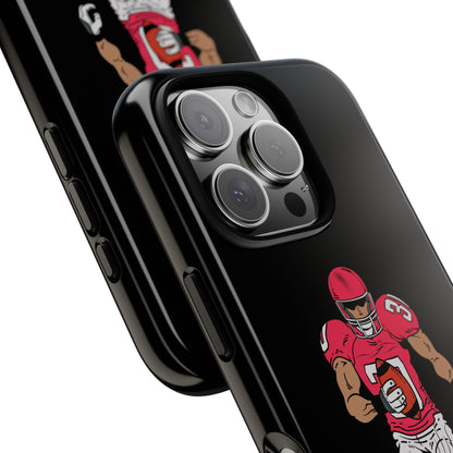 Black football player tough phone case for iPhone by Printify, featuring sports-themed design for durable protection.