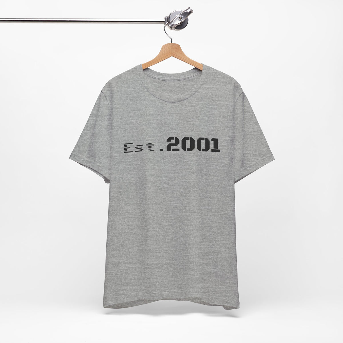 Retro minimalist Est. 2001 graphic T-shirt by Printify featuring clean design and bold birthyear print on a casual tee.