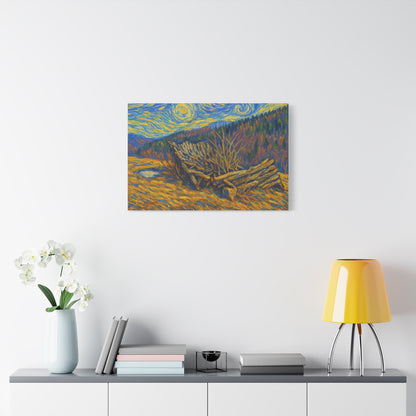 Impressionist Starry Landscape canvas print by Printify featuring a vibrant night sky scene with stars and a scenic landscape.