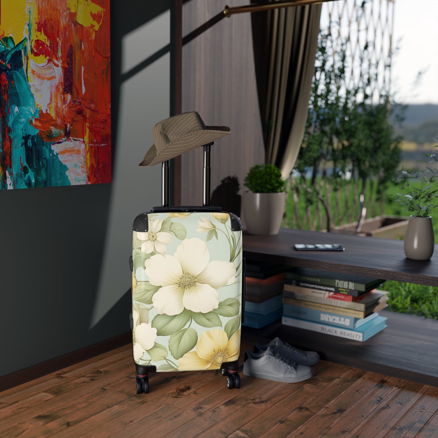 Floral Vintage Carry-On Suitcase — Pastel Dogwood Luggage