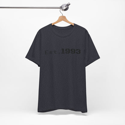 Vintage 1993 Est. T-Shirt by Printify featuring a classic "Born in 1993" design on a comfortable cotton tee.