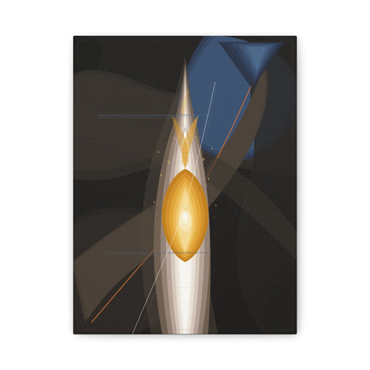 Abstract geometric flame design on matte stretched canvas, 1.25-inch depth, by Printify, featuring vibrant shapes and bold colors.