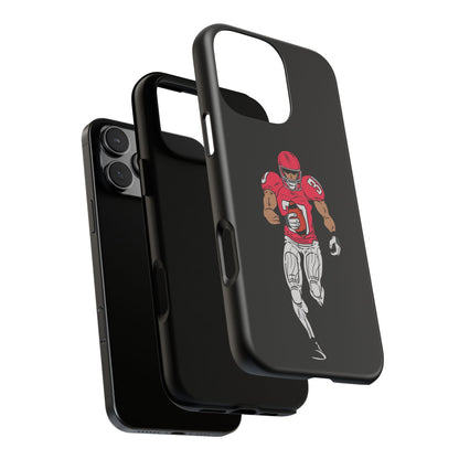 Black football player tough phone case for iPhone by Printify, featuring a sporty design and protective material.