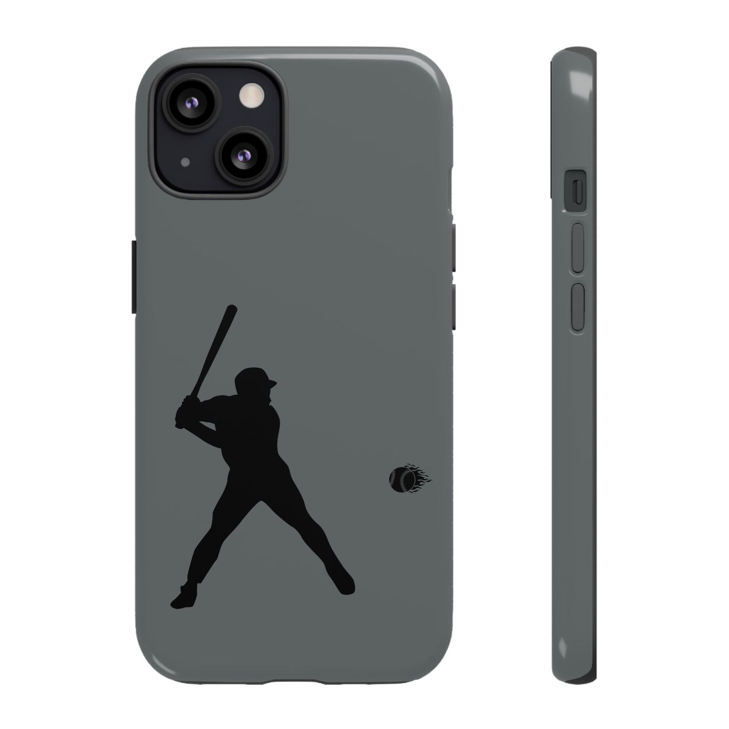 Black baseball silhouette tough phone case for iPhone, durable protective cover with sporty design by Printify.
