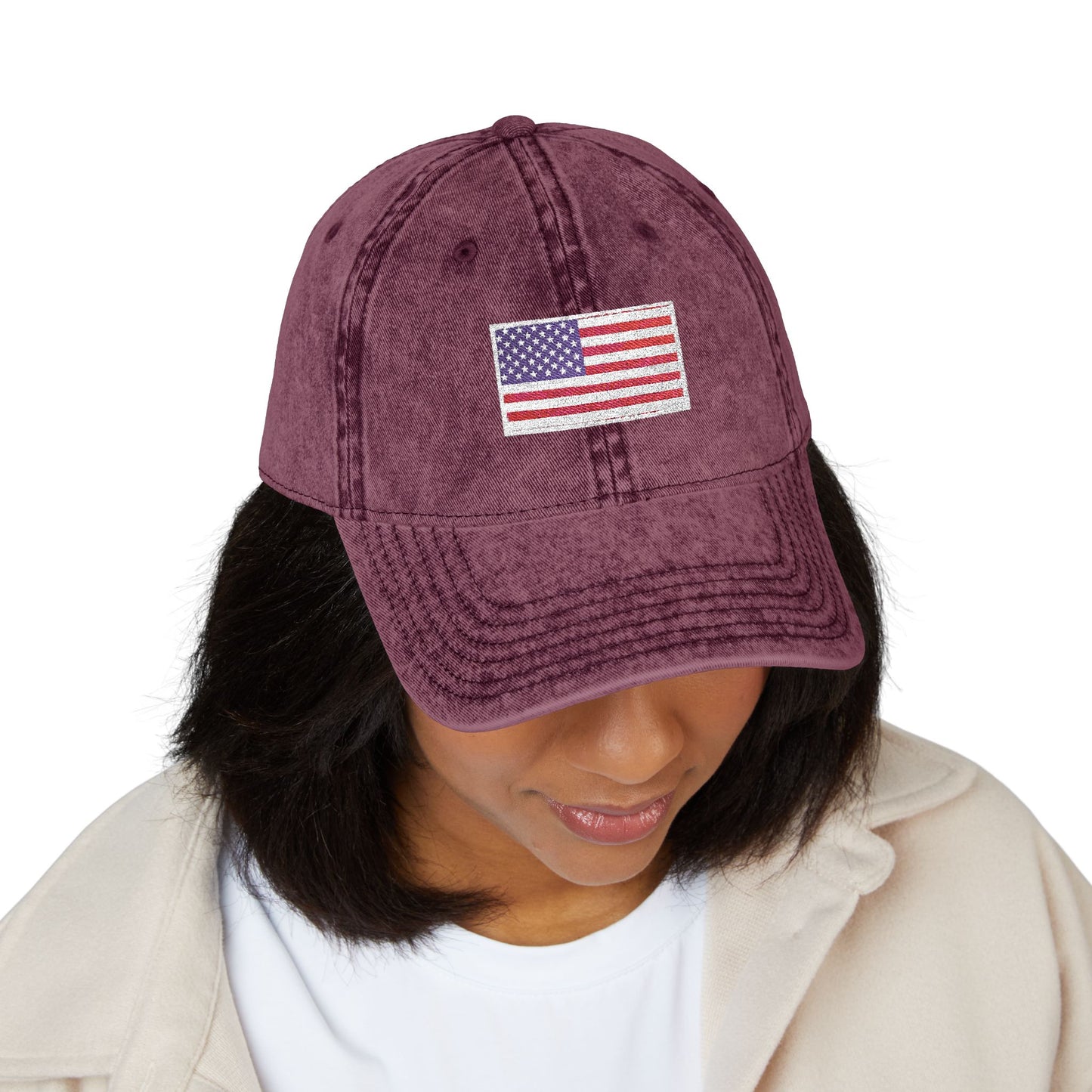 Embroidered Vintage Cap with USA Flag Design - TRV