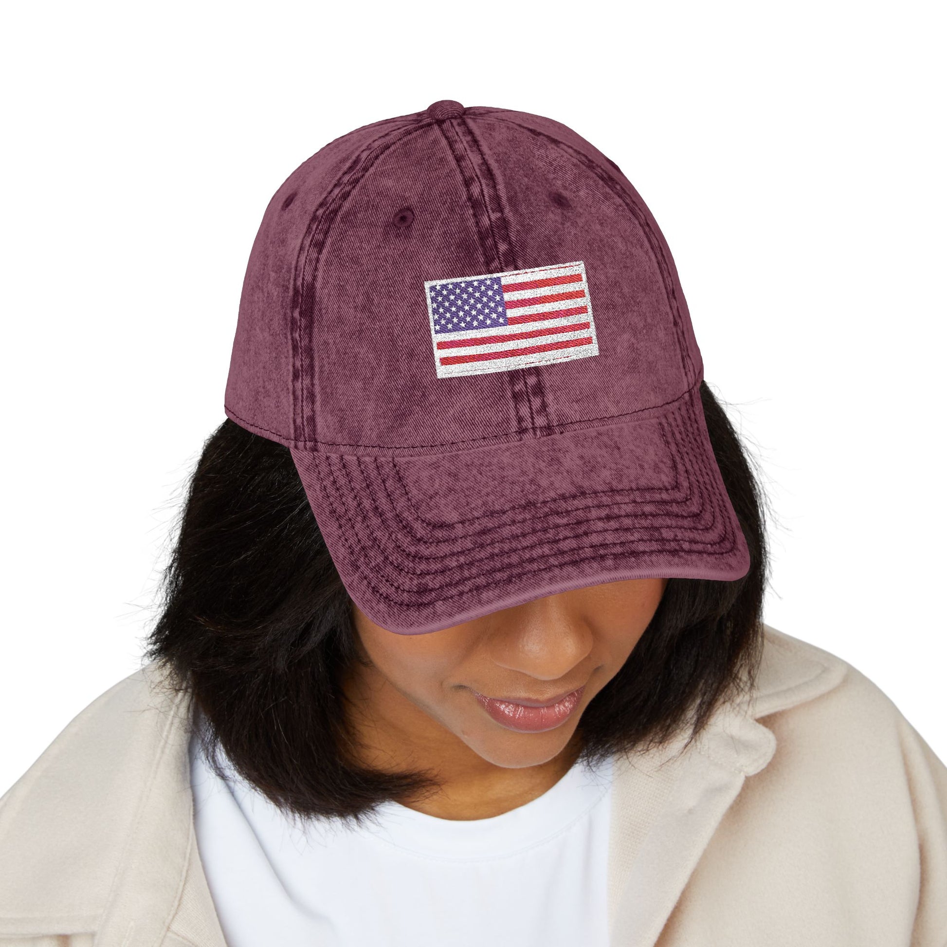 Embroidered Vintage Cap with USA Flag Design - TRV