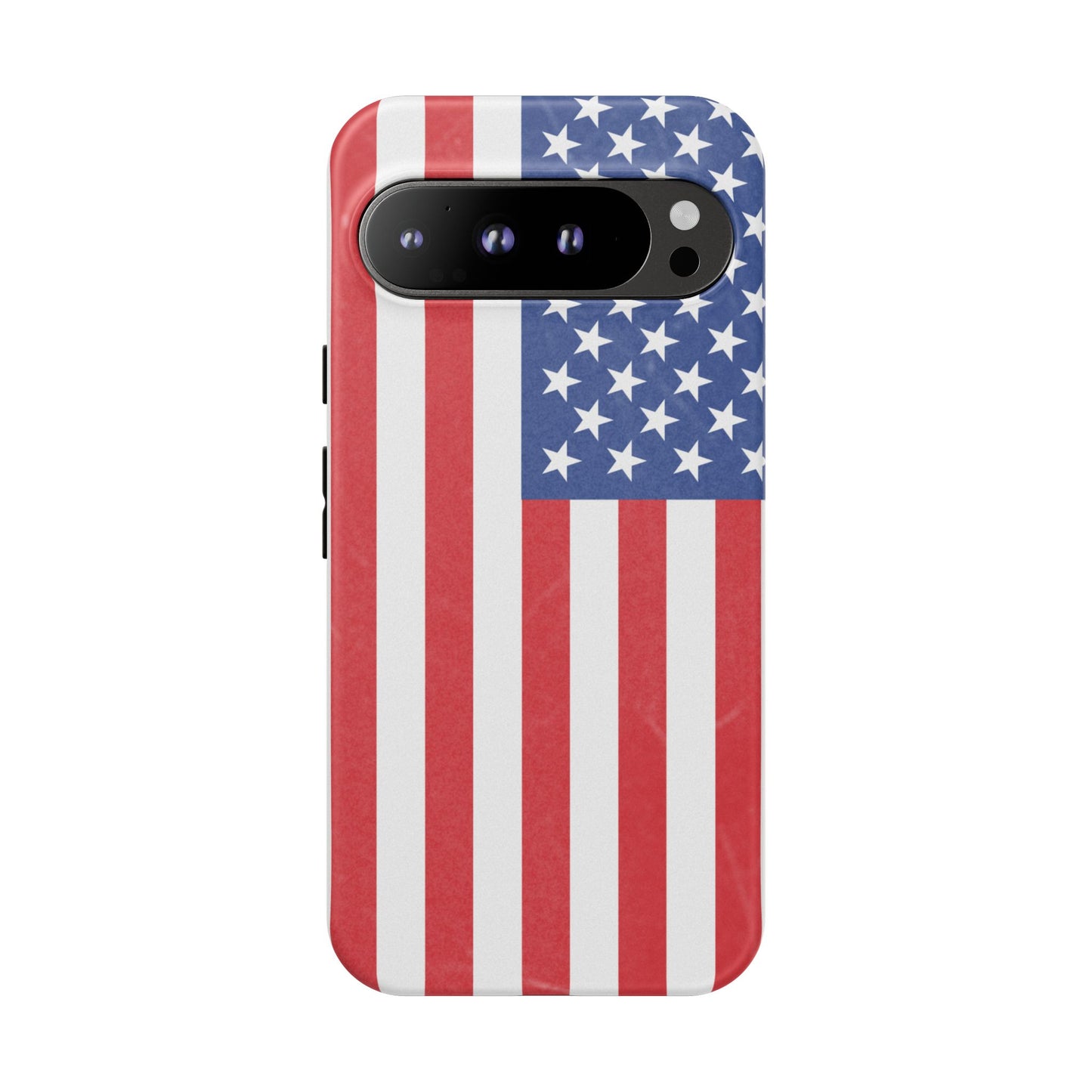 Durable American flag phone case for iPhone with patriotic design, made by Printify for protective style.