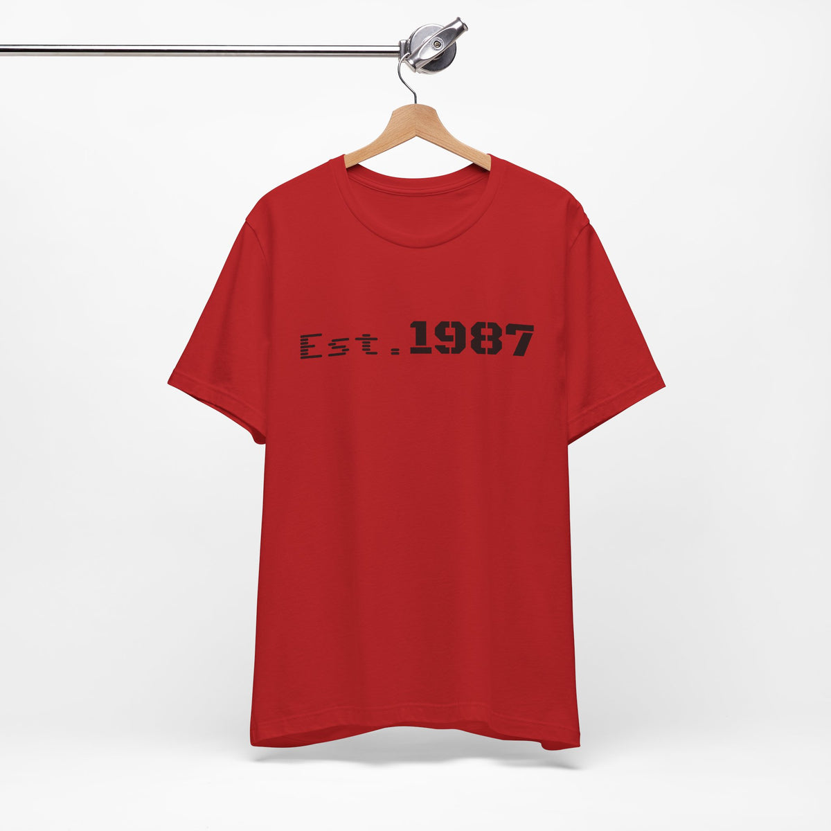 Vintage Est. 1987 T-Shirt by Printify featuring bold "Born 1987" design on a classic cotton tee.