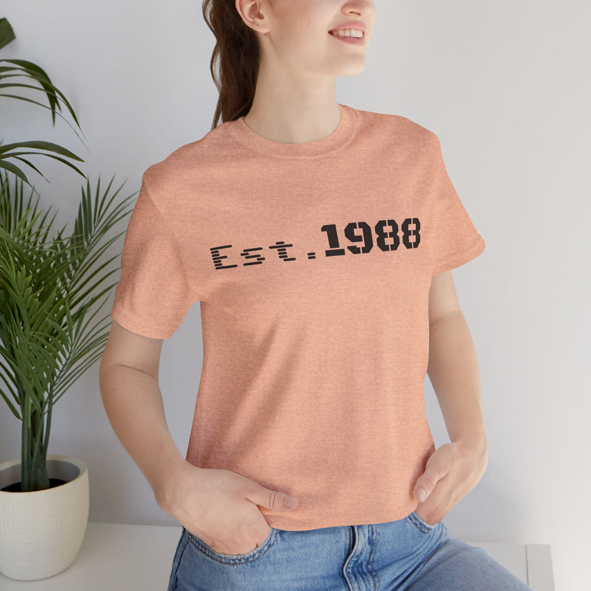 Retro logo print T-shirt by Printify featuring "Est. 1988" design, casual cotton tee with vintage style and bold graphic on front.