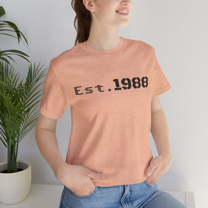 Retro logo print T-shirt by Printify featuring "Est. 1988" design, casual cotton tee with vintage style and bold graphic on front.