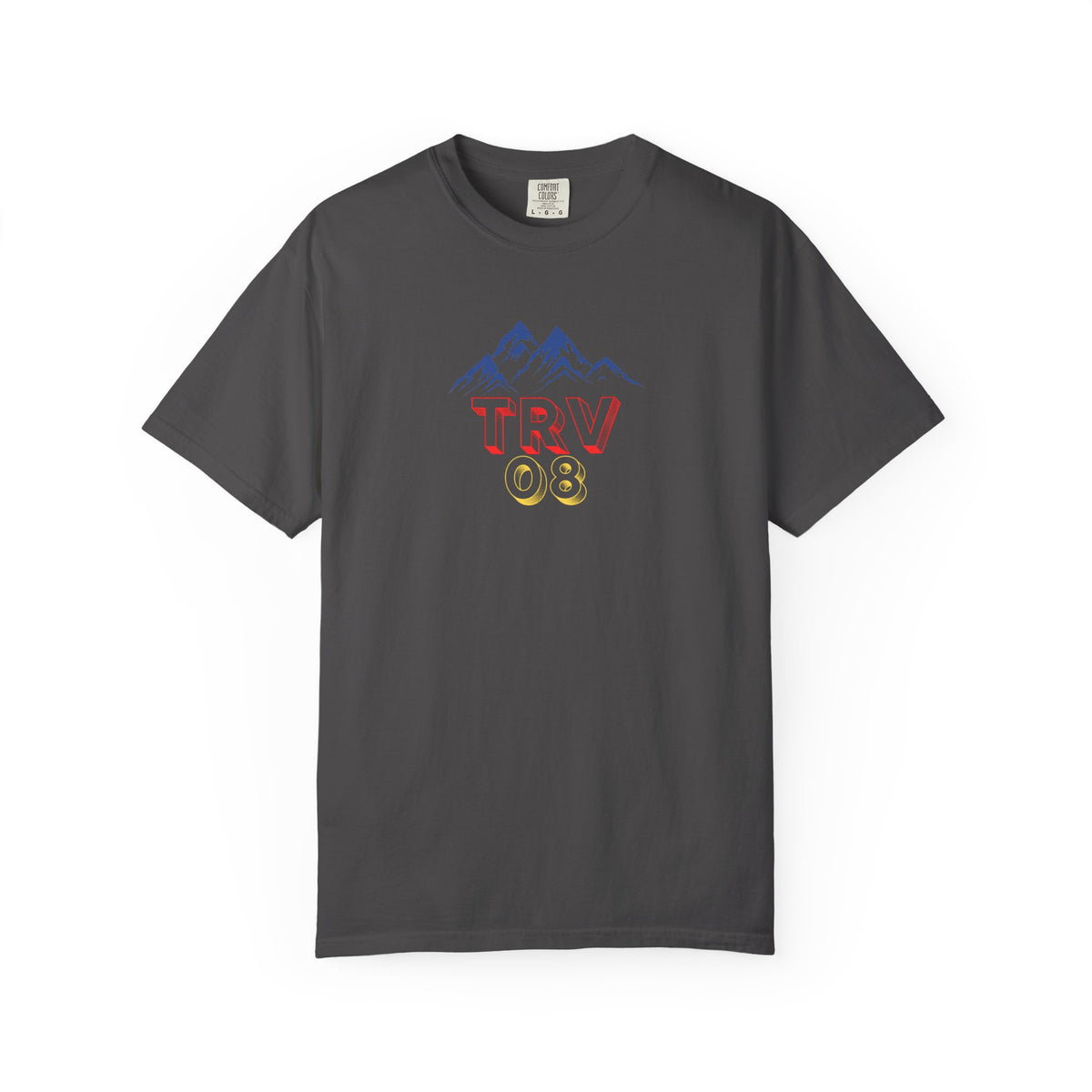 Unisex TRV08 Logo Tee by Printify, garment-dyed T-shirt with a printed logo on the front, casual and comfortable fit.