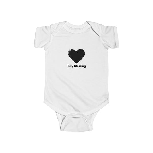 Printify Tiny Blessing infant bodysuit for babies, soft kids clothes with adorable design, perfect gift for new parents.