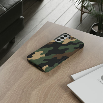 Rugged military green Camo Tough Phone Case by Printify, protective cover for smartphone with camouflage pattern.