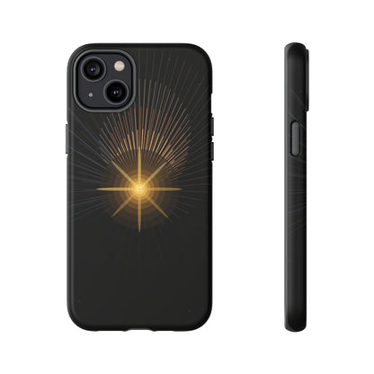 Tough Cases - Radiant Star Phone Case, Protective Black Shockproof Cover with Golden Light Design