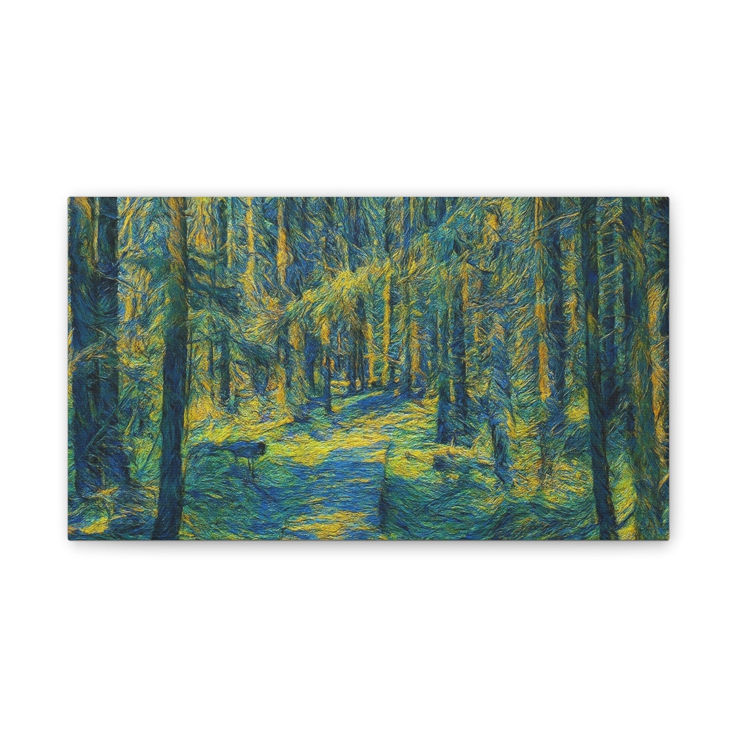 Sunlit Forest Path Canvas — Impressionist Woodland Wall Art