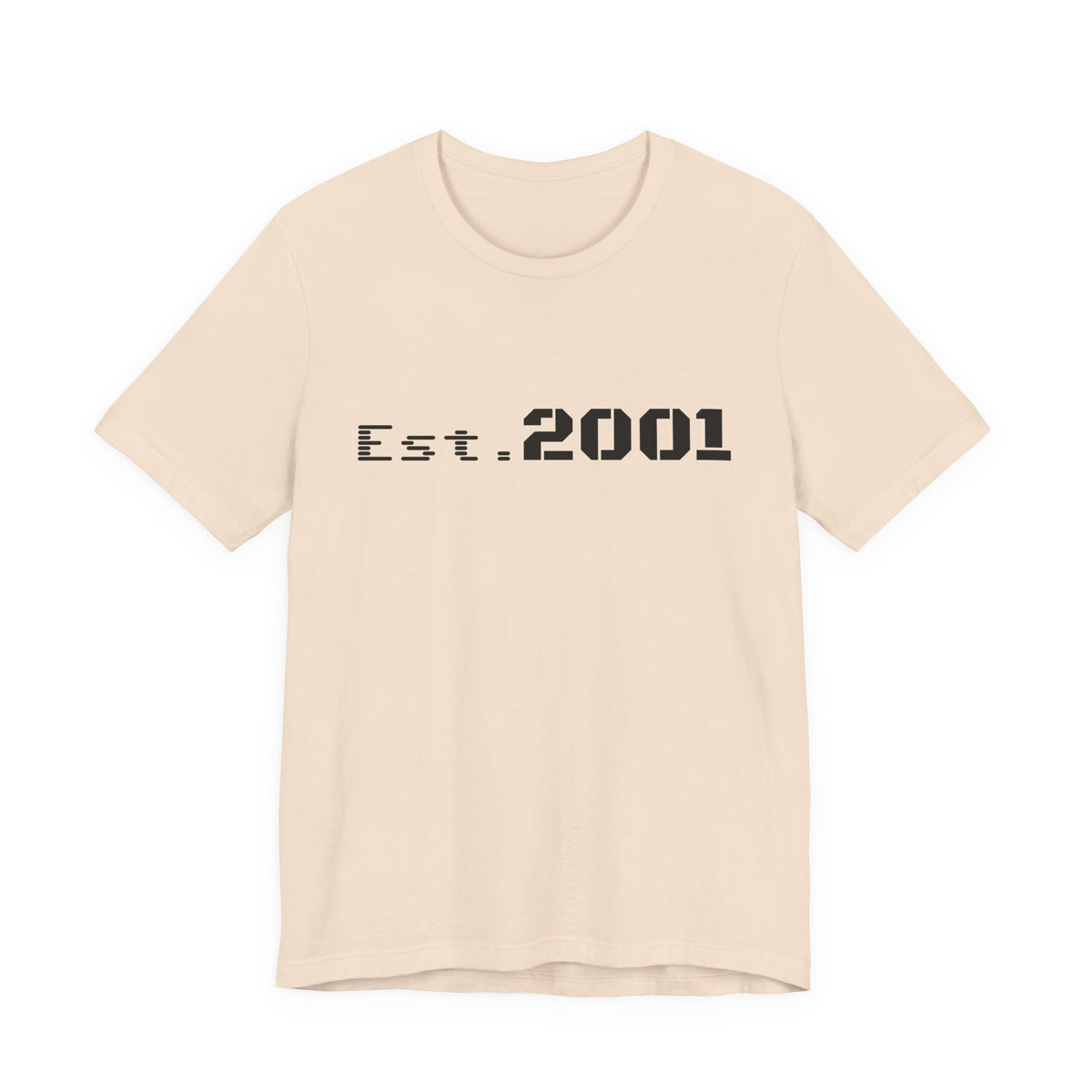 Retro minimalist Est. 2001 graphic T-shirt by Printify featuring a clean birth year design on a casual tee.