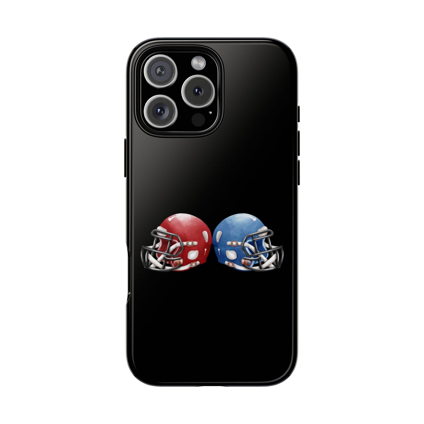 Red and blue football helmet tough phone case by Printify for iPhone, featuring a protective sports helmet design.