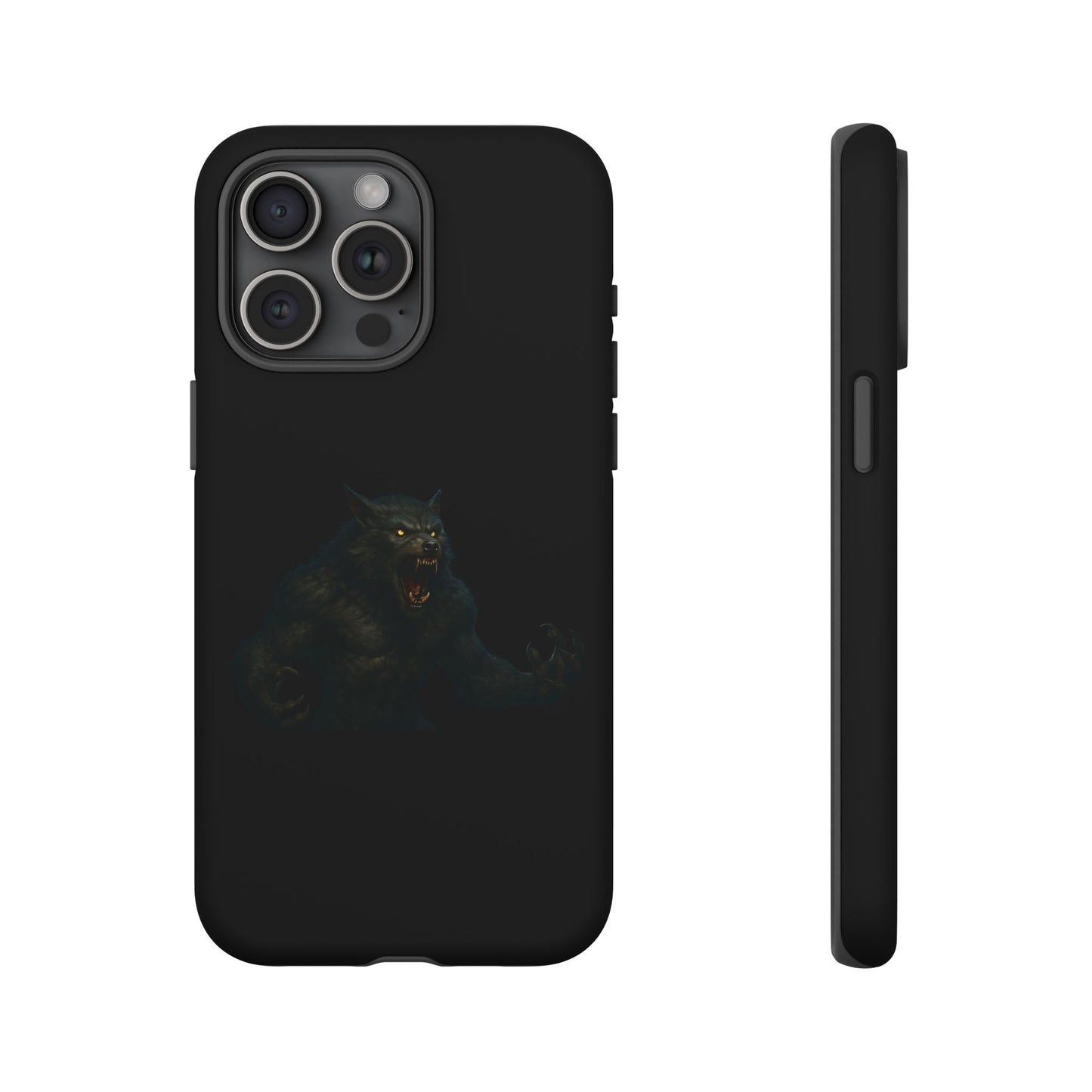 Werewolf phone case with dark monster graphic, tough protective design suitable for smartphones, by Printify.
