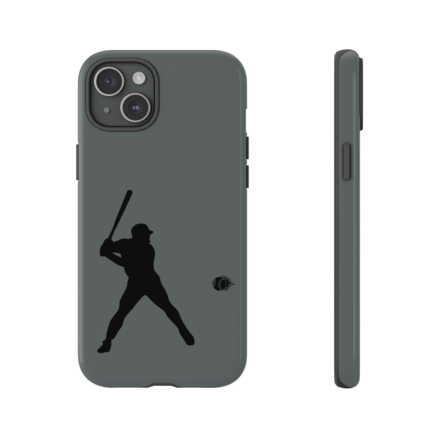 Black baseball silhouette tough phone case for iPhone, protective sporty design by Printify, durable and stylish for everyday use.