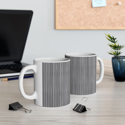 Gray Vertical Stripe Ceramic Mug — Modern Minimalist Coffee Cup (11oz, 15oz)