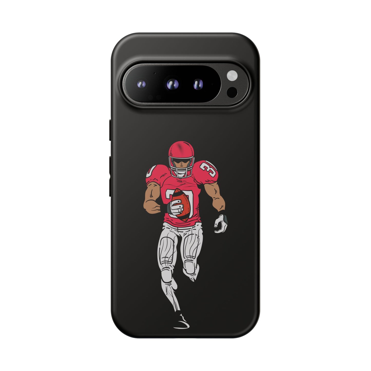 Black football player tough phone case for iPhone, protective sports-themed case with athletic design by Printify