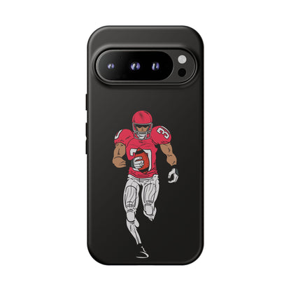 Black football player tough phone case for iPhone, protective sports-themed case with athletic design by Printify