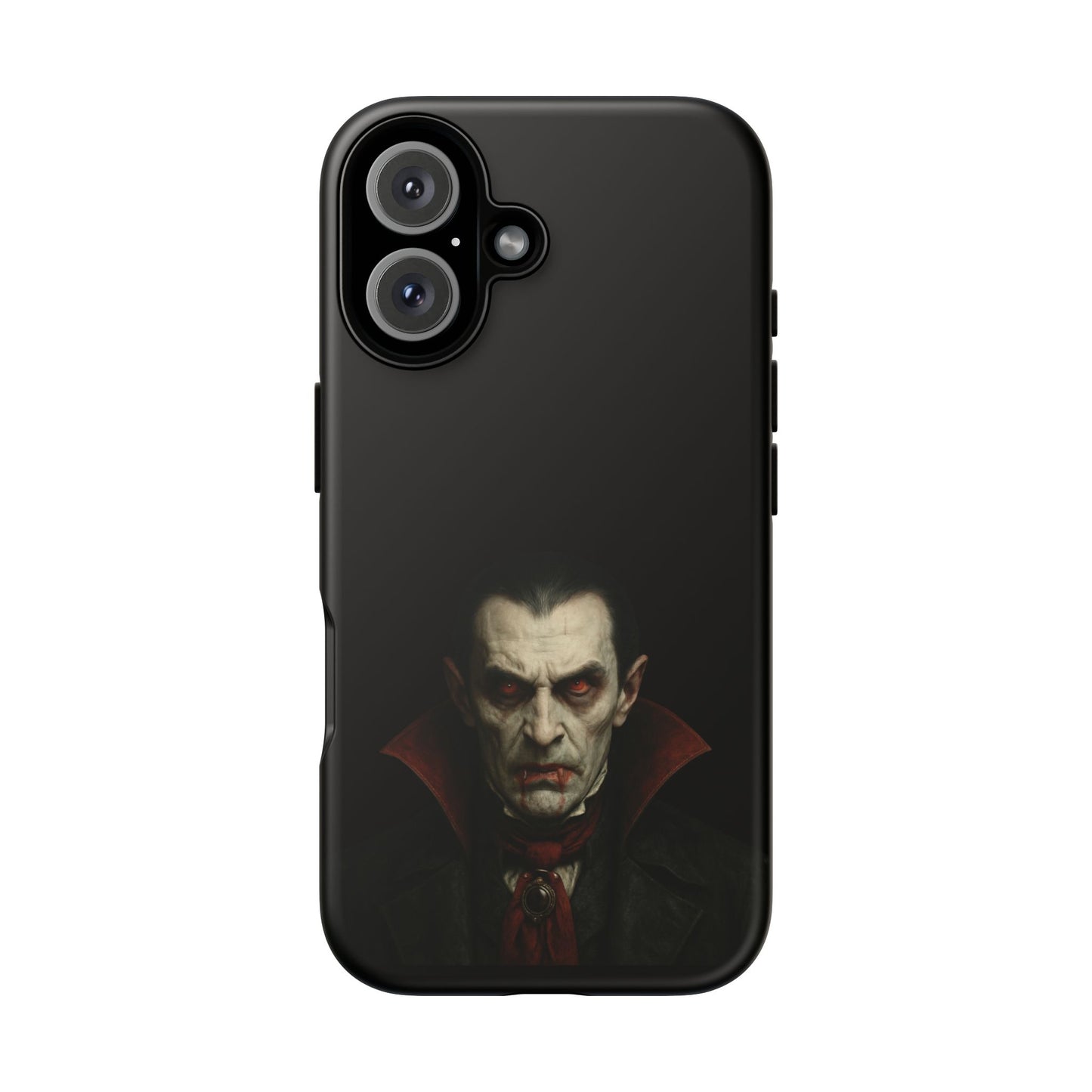 Gothic vampire portrait phone case featuring a Dracula-inspired horror design for iPhone, by Printify.
