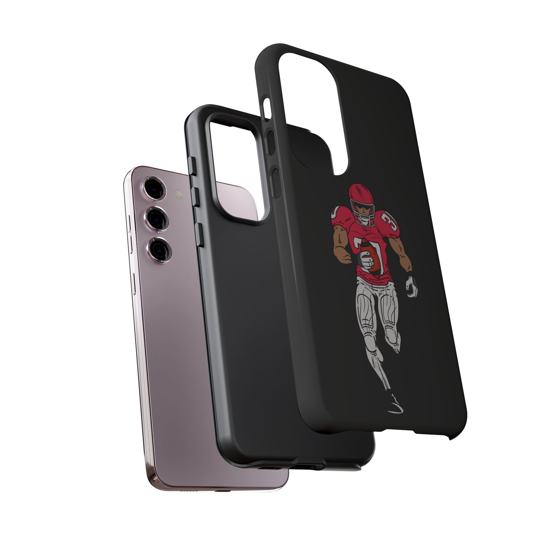 Black football player tough phone case for iPhone by Printify, featuring a sports-themed design for durable protection.