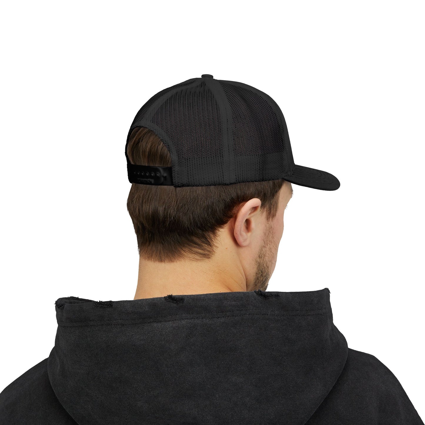 Vintage batter silhouette baseball snapback trucker cap by Printify, featuring classic design and adjustable mesh back.