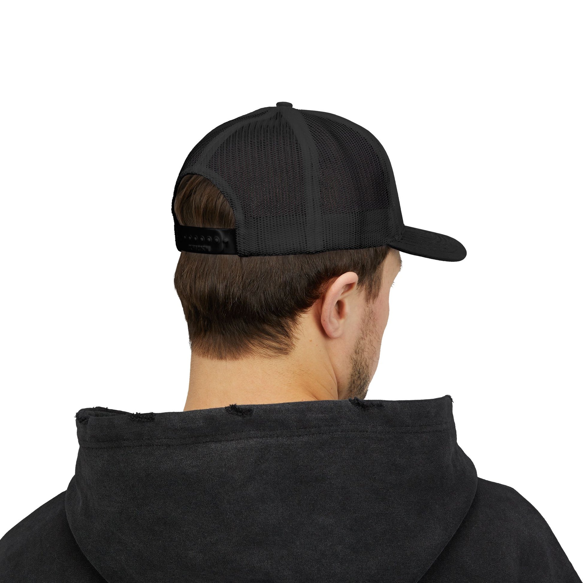 Vintage batter silhouette baseball snapback trucker cap by Printify, featuring classic design and adjustable mesh back.
