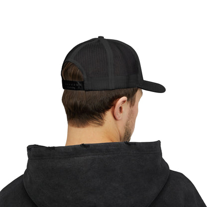 Vintage batter silhouette baseball snapback trucker cap by Printify, featuring classic design and adjustable mesh back.