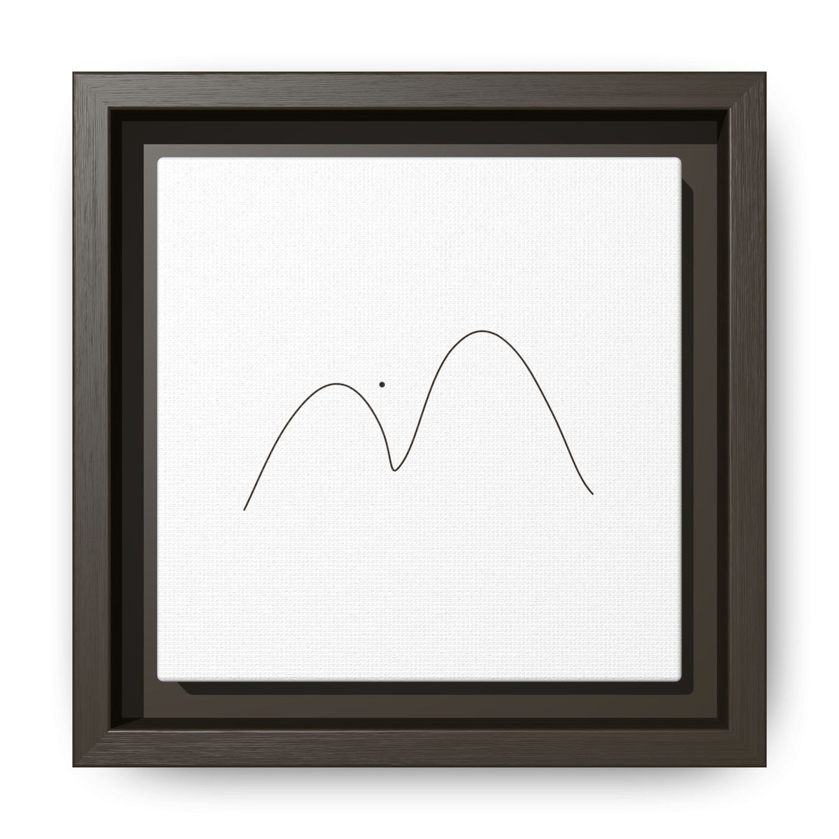 Minimalist mountain line art on framed matte canvas, modern wall decor by Printify featuring simple mountain silhouette illustration.