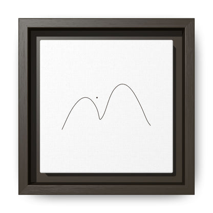 Minimalist mountain line art on framed matte canvas, modern wall decor by Printify featuring simple mountain silhouette illustration.
