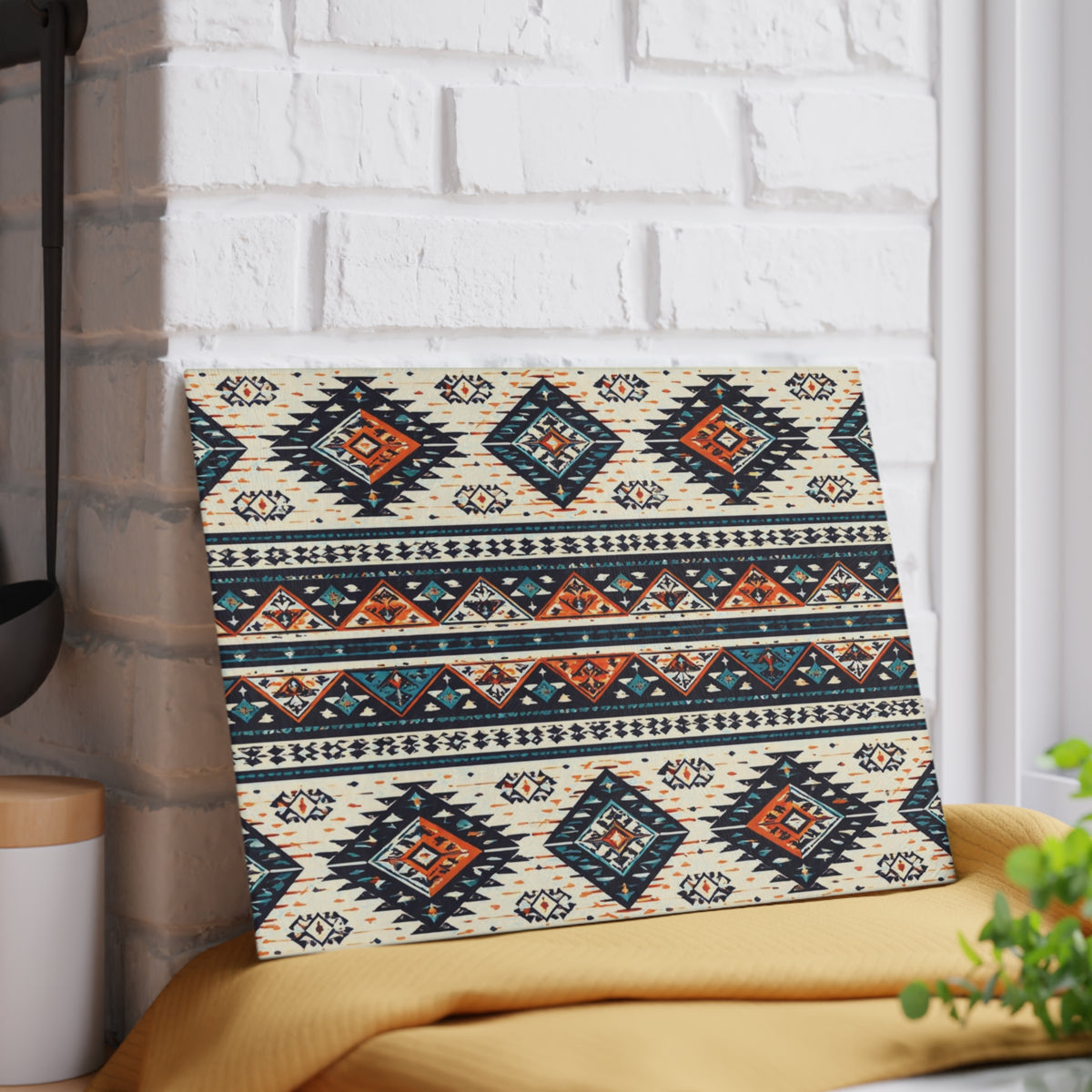 Southwestern Aztec Pattern Glass Cutting Board — Rustic Kitchen Decor