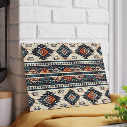 Southwestern Aztec Pattern Glass Cutting Board — Rustic Kitchen Decor