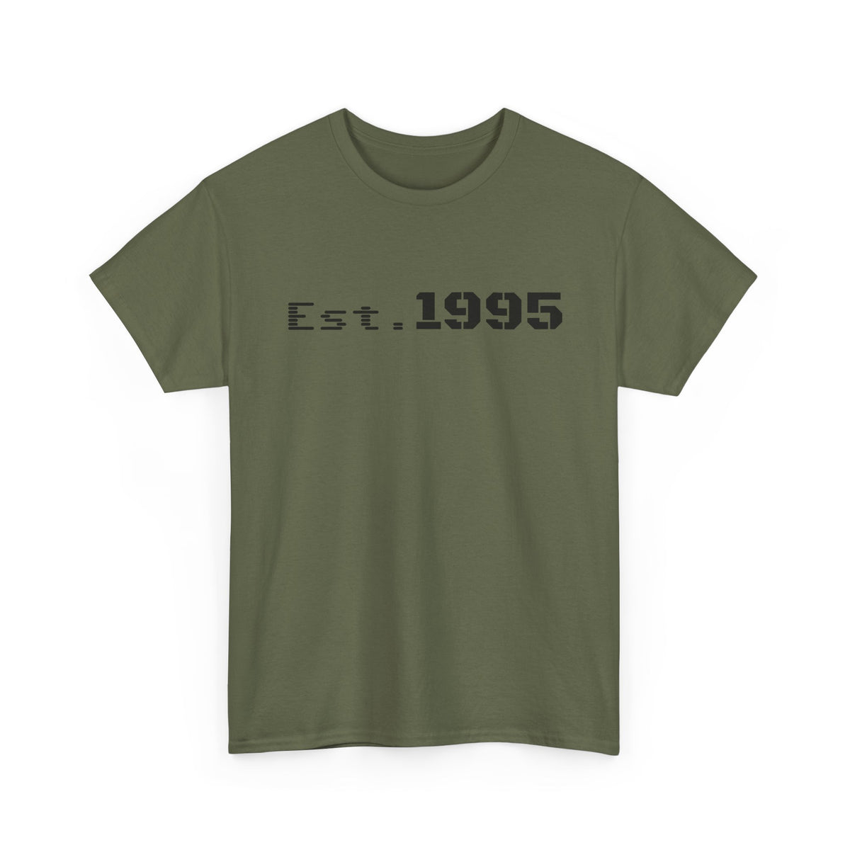 Vintage minimalist Est. 1995 T-shirt by Printify featuring a birthday design, casual unisex style, worn by a model.