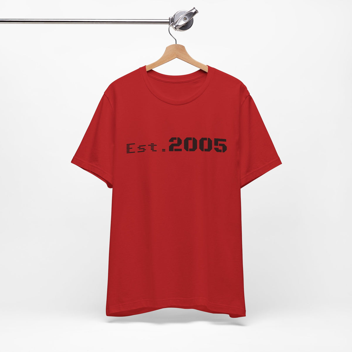 Black Est. 2005 Printify T-shirt with minimal anniversary year design, featuring clean, classic style for casual wear.