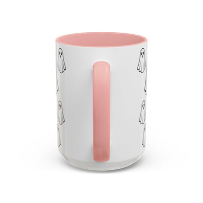 Printify ghost pattern accent coffee mug with Halloween-themed ceramic design, available in 11oz and 15oz sizes.