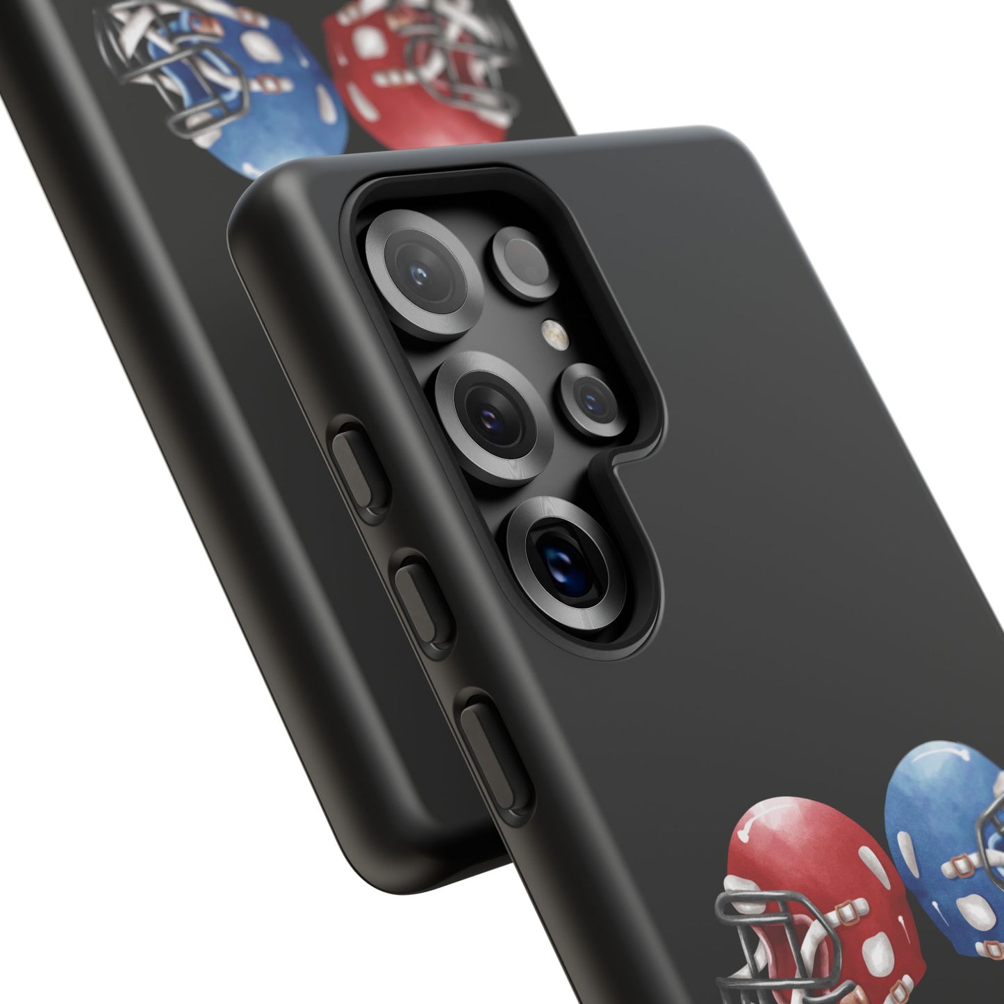 Red and blue football helmet tough phone case for iPhone, durable protective cover with football helmet design by Printify